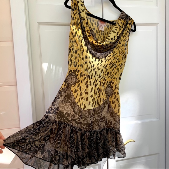 Leopard and Lace Printed 100% Silk Short Dress - Picture 6 of 12